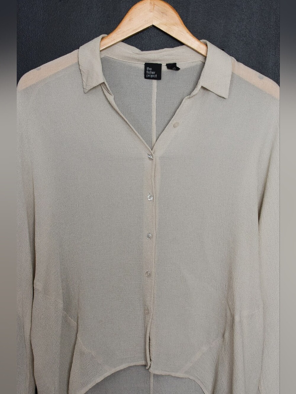 Eileen Fisher Button Front Silk Blouse Asymmetrical Cream Size XXS - Picture 5 of 7